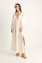 Women's Cream Lace Detailed V-Neck Waist Fitted Slit Muslin Maxi Dress 6019 60286185 - 5
