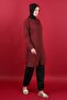 Flat Parachute Fully Covered Hijab Swimsuit Burgundy 3-Piece Water Repellent Quick Drying Set - 3