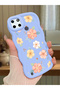 For Realme C25Y Compatible Shockproof Simple Blue Silicone Phone Case Flower Pattern