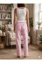 Plus Size Pink Ribbon Detailed Printed Women's Pajama Bottoms Without Pockets - 3