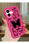 iPhone 17 Compatible Shockproof Simple Red Silicone Phone Case Butterfly Pattern