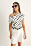Women's Ecru Black Boat Neck Draped Polka Dot Double Blouse 71779 60286186 - 2