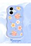 iPhone 17 Compatible Shockproof Simple Blue Silicone Phone Case Flower Pattern - 3