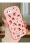 iPhone 8 Plus Compatible Shockproof Simple Pink Silicone Phone Case Flowers Pattern