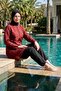 Flat Parachute Fully Covered Hijab Swimsuit Burgundy 3-Piece Water Repellent Quick Drying Set - 4