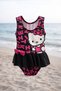 Girl's Bow Detailed Character Printed Black 3-7 Years Old Girl's Sea Beach Pool Swimsuit