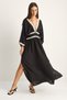 Women's Black Lace Detailed V-Neck Waist Slit Muslin Maxi Dress 6019 60286185 - 4