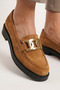 Tan Suede Women's Loafer Shoes Tan Camel Color Genuine Suede Leather Buckle Women's Casual Moccasins - 3