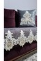 Non-Slip Base French Lace Velvet Sofa Cover Set 85X210 + 2 Velvet Lace Embroidered Throw Pillows 45X45 - 3