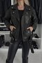 Black Belted Oversize Leather Jacket - 3