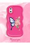 Simple Red Silicone Phone Case Butterfly Pattern Shockproof Compatible with iPhone XS