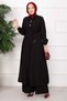 Lace-Up High Collar Long Tunic Set Black