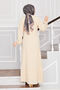 Buttoned Front Layered Hijab Dress Beige - 4