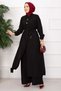 Lace-Up High Collar Long Tunic Set Black - 4