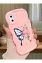 Simple Pink Silicone Phone Case Butterfly Pattern Compatible with iPhone XS Shockproof - 2