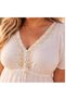 Women's Plus Size Ecru Bohemian Lace Embroidered V-Neck Tassel Authentic Dress - 2