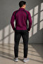 Men's Double Face Fabric Zippered Stand Collar Cherry Black Tracksuit Set - 7942 - 4