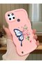 Simple Pink Silicone Phone Case Butterfly Pattern Shockproof Compatible with Realme C25Y - 2