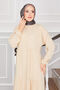 Buttoned Front Layered Hijab Dress Beige - 2