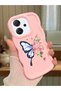 Simple Pink Silicone Phone Case Butterfly Pattern Compatible with Oppo Reno 14F Shockproof - 2