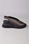 Seç 888853 Genuine Leather Padded Heel Sandals (Heel: 6cm) Black Silvery - 3