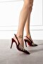 Sparkling Stone Detailed Burgundy Thin Heeled Slingback Shoes [11] cm - 3