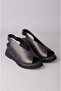 Seç 888853 Genuine Leather Padded Heel Sandals (Heel: 6cm) Black Silvery