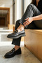 Black Genuine Leather Women's Buckle Loafer Shoes Light Sole Black Real Leather Moccasin Shoes - 5