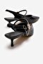 Thin Heeled Buckle-Strapped Stoned Open-Back Pointed-Toe Heeled Sandals Black Wrinkled - 4
