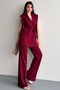 Women's Vest Trouser Bottom Top Set Belt Detailed Blazer Vest Palazzo Trousers Stylish Two-Piece Set - 3