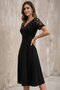 Women's Short Sleeve V Lace Collar Midi Viscose Dress - 3