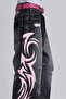 Black Stonewashed Grunge Pink Tribal Printed Harajuku Y2K Unisex Baggy Pants - 2