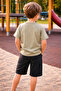 Boy's Denim Shorts Set Single Jersey Combed Cotton T-Shirt Summer Two-Piece Set White Beige Khaki I 4-12 Years Old I - 2