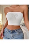 Women's White Color Ottoman Fabric Front Embroidery Detailed Strapless Blouse Crop Lycra Bustier Blouse