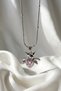 Kuromi Bow Detailed Heart-Shaped Steel Zircon Stone Silver Necklace - 2