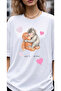 Monkey the Punch Printed Oversize Unisex White T-Shirt - Cute Monkey - 3