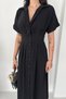 Women's Buttoned Midi Dress – Short Sleeve Stylish Dress with Waist Fit - 2