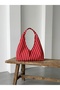 Red Striped Fabric Tote Bag - Large Size - Waterproof Fabric - Women's Hand and Shoulder Bag - 5