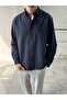 Comfortable Fit Linen Cotton Navy Blue Shirt - 2