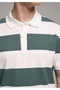 Regular Fit Polo Collar Striped Men's Green Short Sleeve T-Shirt - 4