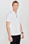 Men's Ecru Standard Fit Regular Cut Polo Collar Jacquard Knitwear T-Shirt