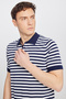 Men's Navy Blue-Ecru Standard Fit Regular Cut Polo Collar Striped Knitwear T-Shirt - 4