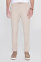Men's Beige Slim Fit Slim Fit Tie-Waist Casual Stretchy Trousers with Side Pockets - 2