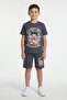 Smoked Character Printed Crew Neck T-Shirt and Shorts Set for Boys 23844