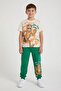 Green Printed Crew Neck T-Shirt with Elastic Waistband Boys' 2-Piece Set 23885