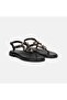 Women's Black Leather Flip-Flop Sandals with Bead Accessories