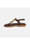 Women's Brown Large Gold Buckle Leather Flip-Flop Sandals - 3