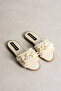Shella Women's Shell and Pearl Detailed Cream Straw Textured Flat Sole Open Toe Slippers - 4