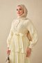 Women's Elastic Waist Gold Button Detailed Flounce Dress Yellow - 4