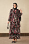 Women's Layered Detailed Belted Lined Chiffon Dress Black